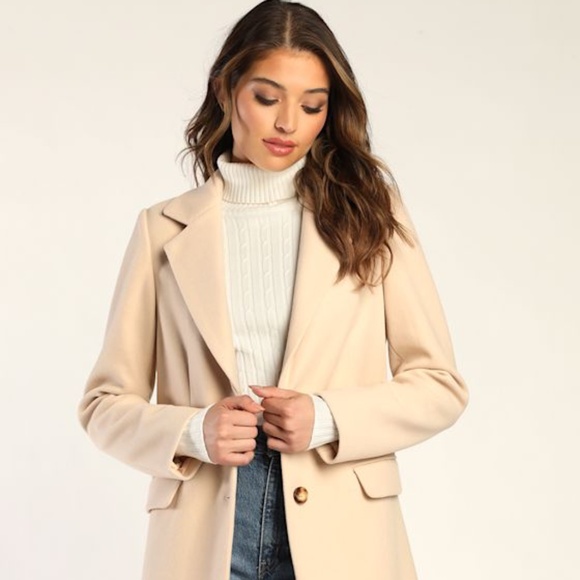 Lulus Chic Feelings Cream Long Sleeve Coat White - Size S - Picture 6 of 6